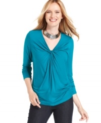 Do the twist in Fever's chic twist-front top, complete with a slinky fabric blend and beautiful drape. Do the twist in Fever's chic twist-front top, complete with a slinky fabric blend and beautiful drape.