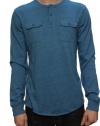 Lucky Brand Men's 1/4 Button-Down Long Sleeve Henley Style T-Shirt Blue