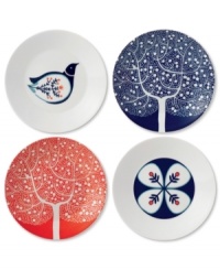 Branch out from the Fable Garland dinnerware pattern with tree, bird and flower appetizer plates. Featuring distinct Scandinavian style and the sleek durability of Royal Doulton porcelain. Branch out from the Fable Garland dinnerware pattern with tree, bird and flower appetizer plates. Featuring distinct Scandinavian style and the sleek durability of Royal Doulton porcelain.