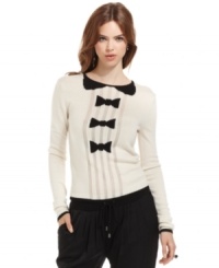 Bow-ties and collar details add a whimsical spin on this RACHEL Rachel Roy sweater that's still buttoned-up for a formal appeal! Bow-ties and collar details add a whimsical spin on this RACHEL Rachel Roy sweater that's still buttoned-up for a formal appeal!