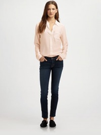 Inspired by your boyfriend, expertly cut for your figure-- this airy silk staple has a single front patch pocket and length that hits below the hips. Point collarLong sleeves with buttoned cuffsButton frontSingle front patch pocketLonger length hits below the hipsSilkDry cleanImportedModel shown is 5'10 (177cm) wearing US size Small. Inspired by your boyfriend, expertly cut for your figure-- this airy silk staple has a single front patch pocket and length that hits below the hips. Point collarLong sleeves with buttoned cuffsButton frontSingle front patch pocketLonger length hits below the hipsSilkDry cleanImportedModel shown is 5'10 (177cm) wearing US size Small.