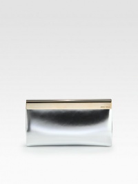A gleaming metal flap closure tops this contemporary silhouette of luxurious metallic leather. Magnetic flap closureOne inside open pocketSatin lining9W X 5H X 1DMade in Italy A gleaming metal flap closure tops this contemporary silhouette of luxurious metallic leather. Magnetic flap closureOne inside open pocketSatin lining9W X 5H X 1DMade in Italy
