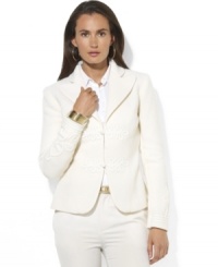 Trimmed with intricate passementerie detailing, Lauren Ralph Lauren's chic wool-blend jacket is a statement piece that embodies understated elegance. Trimmed with intricate passementerie detailing, Lauren Ralph Lauren's chic wool-blend jacket is a statement piece that embodies understated elegance.