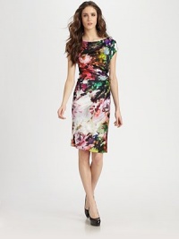 This bright, painterly floral design is tailored with delicate asymmetrical ruching.Jewel necklineCap sleevesSide ruching with beaded detailConcealed back zipFully linedAbout 23 from natural waistViscoseDry cleanImportedModel shown is 5'10 (177cm) wearing US size 4. This bright, painterly floral design is tailored with delicate asymmetrical ruching.Jewel necklineCap sleevesSide ruching with beaded detailConcealed back zipFully linedAbout 23 from natural waistViscoseDry cleanImportedModel shown is 5'10 (177cm) wearing US size 4.