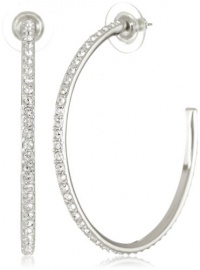 Judith Leiber Jewelry Single Row Pave Swarovski Rhodium and Crystal Hoop Earrings