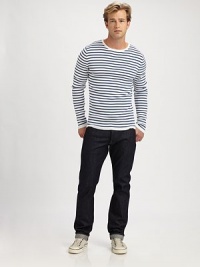 There's a nautical air to this crisp cotton pullover in denim-friendly stripes.Crewneck pulloverLong sleevesCottonMachine washImported