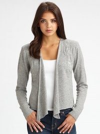 THE LOOKDraped open-frontChainmail insets with thread overlayLong sleeves with ribbed cuffsTHE FITAbout 27 from shoulder to longest point of hemTHE MATERIAL70% wool/30% cashmereCARE & ORIGINDry cleanImported THE LOOKDraped open-frontChainmail insets with thread overlayLong sleeves with ribbed cuffsTHE FITAbout 27 from shoulder to longest point of hemTHE MATERIAL70% wool/30% cashmereCARE & ORIGINDry cleanImported