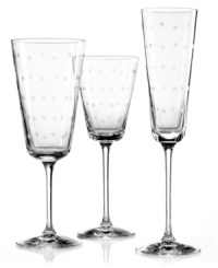 Savor your favorite wine with the sharp style of the Larabee Dot wine glass (shown center). Etched polka-dots on clear crystal lend elegance to any vintage. Savor your favorite wine with the sharp style of the Larabee Dot wine glass (shown center). Etched polka-dots on clear crystal lend elegance to any vintage.