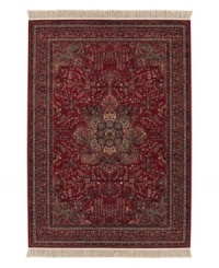 The Couristan Kashimar area rug is inspired by classic Oriental and Persian motifs, featuring a richly detailed design in warm red with grey florals. With features like 100% New Zealand semi-worsted wool, Couristan's exclusive locked in weave, crystal-point finish and hand-knotted fringes, the Medallion Antique Red rug offers a sophisticated addition to any room of your home. The Couristan Kashimar area rug is inspired by classic Oriental and Persian motifs, featuring a richly detailed design in warm red with grey florals. With features like 100% New Zealand semi-worsted wool, Couristan's exclusive locked in weave, crystal-point finish and hand-knotted fringes, the Medallion Antique Red rug offers a sophisticated addition to any room of your home.