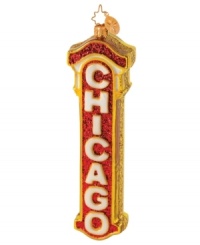Celebrate the windy city with this Chicago Christmas ornament. Bright red and gold glitter draw a crowd to your tree. From Christopher Radko. Celebrate the windy city with this Chicago Christmas ornament. Bright red and gold glitter draw a crowd to your tree. From Christopher Radko.