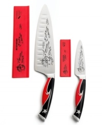 The precision and passion of Guy Fieri transforms your kitchen with professional tools that are always one cut above the rest. Including a chef and paring knife, affectionately nicknamed the Big Stick and Lil' Guy respectively, this set features master-crafted high carbon German steel forged blades that are heat treated for a long-lasting edge. 5-year warranty. The precision and passion of Guy Fieri transforms your kitchen with professional tools that are always one cut above the rest. Including a chef and paring knife, affectionately nicknamed the Big Stick and Lil' Guy respectively, this set features master-crafted high carbon German steel forged blades that are heat treated for a long-lasting edge. 5-year warranty.