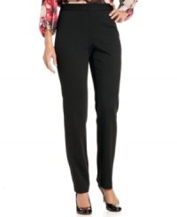 Charter Club's ponte-knit petite pants become polished essentials, thanks to a tailored tuxedo stripe at the outer leg. Charter Club's ponte-knit petite pants become polished essentials, thanks to a tailored tuxedo stripe at the outer leg.