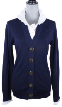 Tory Burch Simone Ruffle Dickie Pullover Sweater Medium Navy Top New Tory Burch Simone Ruffle Dickie Pullover Sweater Medium Navy Top New