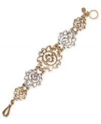 Openwork works in this flex bracelet from Lucky Brand. Crafted from gold- and silver-tone mixed metal, the bracelet's openwork pattern helps set it apart. Approximate length: 7-3/4 inches. Openwork works in this flex bracelet from Lucky Brand. Crafted from gold- and silver-tone mixed metal, the bracelet's openwork pattern helps set it apart. Approximate length: 7-3/4 inches.