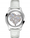 GUESS Women's U0113L1 Silver-Tone Crystal Heart Watch