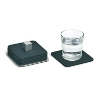 These smartly designed, minimalist coasters stack away on a sleek stainless-steel base. These smartly designed, minimalist coasters stack away on a sleek stainless-steel base.