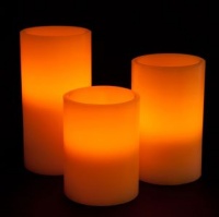 Everlasting Glow Flameless Wax Candle with Timer, Bisque Color with Vanilla Scent, Set of 3 Pillar Candles in Assorted Sizes Everlasting Glow Flameless Wax Candle with Timer, Bisque Color with Vanilla Scent, Set of 3 Pillar Candles in Assorted Sizes