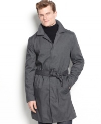 Even when the weather's wet, your look won't be in this polished, slim-fit trench coat with belt from Alfani Red. Even when the weather's wet, your look won't be in this polished, slim-fit trench coat with belt from Alfani Red.