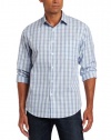 Perry Ellis Men's Long-Sleeve Thin Stripe Plaid Woven