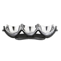 Whether you're serving up savory olives, crunchy nuts or a variety of delectable dips, this iron finished metal alloy condiment trio is sure to impress your guests with its triad of gentle swoops that form a modern, eye-catching and extraordinarily elegant design. Whether you're serving up savory olives, crunchy nuts or a variety of delectable dips, this iron finished metal alloy condiment trio is sure to impress your guests with its triad of gentle swoops that form a modern, eye-catching and extraordinarily elegant design.