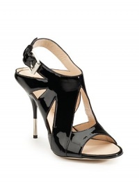 THE LOOKCutout detailsSlingback with buckle closureMetal-tipped heelTHE FITHeel 4¼ (110mm)THE MATERIALPatent leather upperMetal heelLeather lining and soleORIGINMade in Italy THE LOOKCutout detailsSlingback with buckle closureMetal-tipped heelTHE FITHeel 4¼ (110mm)THE MATERIALPatent leather upperMetal heelLeather lining and soleORIGINMade in Italy