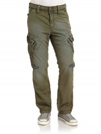 THE LOOKMid-width waistband with belt loopsLogo button closure with zip flyInterior drawstring waistSide slash pockets with abstract print trimSide cargo pockets with contrast trimContrast side tabsFaded spots and raw edgesDual back button-flap pockets with contrast trimTHE FITRise, about 11Inseam, about 30THE MATERIALCottonCARE & ORIGINMachine washImported THE LOOKMid-width waistband with belt loopsLogo button closure with zip flyInterior drawstring waistSide slash pockets with abstract print trimSide cargo pockets with contrast trimContrast side tabsFaded spots and raw edgesDual back button-flap pockets with contrast trimTHE FITRise, about 11Inseam, about 30THE MATERIALCottonCARE & ORIGINMachine washImported