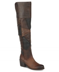 Pulled together patches of multi-colored leather add charm to Carlos by Carlos Santana's Locomotive over-the-knee boots. Pulled together patches of multi-colored leather add charm to Carlos by Carlos Santana's Locomotive over-the-knee boots.