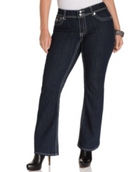 Featuring a dark wash, Seven7 Jeans' plus size flared jeans are must-haves for your casual style. Featuring a dark wash, Seven7 Jeans' plus size flared jeans are must-haves for your casual style.