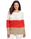 Jones New York Women's Plus-Size Long Sleeve Color Blocked Sweater