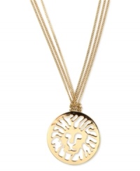 Roaring fashion from Anne Klein. This pendant necklace will be the pride of your outfit with a lion's head pendant strung on long multi-chains. Crafted in gold tone mixed metal. Approximate length: 38 inches. Approximate drop: 1-1/4 inches. Roaring fashion from Anne Klein. This pendant necklace will be the pride of your outfit with a lion's head pendant strung on long multi-chains. Crafted in gold tone mixed metal. Approximate length: 38 inches. Approximate drop: 1-1/4 inches.