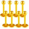 16g 16 gauge (1.2mm), 3/8 Inches (10mm) long - Gold Anodized surgical steel Lip Bar Labret Ball Ring Monroe Ear Tragus Stud Earrings AFZD - Pierced Body Piercing Jewelry- Set of 8