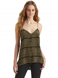 Subtle, undulating graphics add to the swing of this fluttery top in silk crepe.Spaghetti straps V neckline About 18 from shoulder to hem Silk; dry clean Imported Subtle, undulating graphics add to the swing of this fluttery top in silk crepe.Spaghetti straps V neckline About 18 from shoulder to hem Silk; dry clean Imported