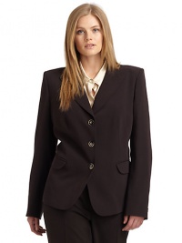 THE LOOKPeaked lapelThree button frontTopstitched Princess seamsDual flap pocketsLong sleeves with button cuffsTHE FITAbout 40 from shoulder to hemTHE MATERIAL71% triacetate/29% polyesterFully linedCARE & ORIGINDry cleanMade in Italy THE LOOKPeaked lapelThree button frontTopstitched Princess seamsDual flap pocketsLong sleeves with button cuffsTHE FITAbout 40 from shoulder to hemTHE MATERIAL71% triacetate/29% polyesterFully linedCARE & ORIGINDry cleanMade in Italy
