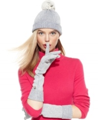 Take a shine to cold weather accessorizing with this chic wool hat from MICHAEL Michael Kors. Made from soft wool with a shimmery metallic sheen, it's topped off with a fun rabbit fur pom pom. Take a shine to cold weather accessorizing with this chic wool hat from MICHAEL Michael Kors. Made from soft wool with a shimmery metallic sheen, it's topped off with a fun rabbit fur pom pom.