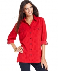 A sweet polka dot print makes Elementz' petite utility shirt a winner! A sweet polka dot print makes Elementz' petite utility shirt a winner!
