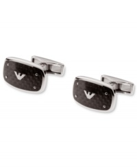 Dress up your favorite suit with these handsome stainless steel cuff links from Emporio Armani. Features a black carbon fiber accent with eagle logo. Approximate length: 3/8 x 3/4 inch. Dress up your favorite suit with these handsome stainless steel cuff links from Emporio Armani. Features a black carbon fiber accent with eagle logo. Approximate length: 3/8 x 3/4 inch.