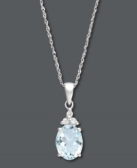 The perfect present for a March birthday. Make it personal with this stunning pendant crafted from oval-cut aquamarine (1-1/2 ct. t.w.) and sparkling diamond accents. Setting and chain crafted in 14k white gold. Approximate length: 18 inches. Approximate drop: 2/3 inch. The perfect present for a March birthday. Make it personal with this stunning pendant crafted from oval-cut aquamarine (1-1/2 ct. t.w.) and sparkling diamond accents. Setting and chain crafted in 14k white gold. Approximate length: 18 inches. Approximate drop: 2/3 inch.