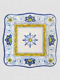 Reminiscent of vibrant, hand-painted Amalfi pottery, this durable melamine set is sure to become a cherished favorite for years to come.Melamine11 x 11Dishwasher safeDo not microwaveImported Reminiscent of vibrant, hand-painted Amalfi pottery, this durable melamine set is sure to become a cherished favorite for years to come.Melamine11 x 11Dishwasher safeDo not microwaveImported