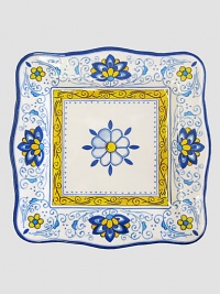 Reminiscent of vibrant, hand-painted Amalfi pottery, this durable melamine set is sure to become a cherished favorite for years to come.Melamine11 x 11Dishwasher safeDo not microwaveImported