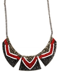 Haute under the collar. This statement necklace from Givenchy is crafted from hematite-tone mixed metal with multicolor crystal patterns providing a glamorous touch. Daring to be different Approximate length: 16 inches + 2-inch extender. Haute under the collar. This statement necklace from Givenchy is crafted from hematite-tone mixed metal with multicolor crystal patterns providing a glamorous touch. Daring to be different Approximate length: 16 inches + 2-inch extender.