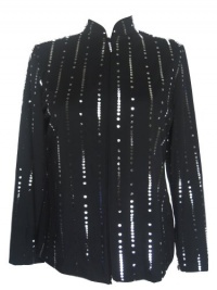ALEX EVENINGS Silver Stripes Zipfront Jacket-BLACK/SILVER-MP ALEX EVENINGS Silver Stripes Zipfront Jacket-BLACK/SILVER-MP