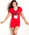 Relax in comfort and style with the help of an old friend. Hello Kitty's Graphic Cheer sleepshirt features a sparkly sequin bow on top of the front graphic.