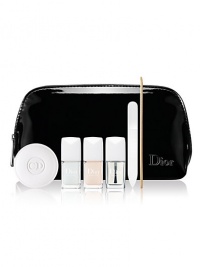 This limited edition collection of essentials for perfectly manicured nails includes Dior's best-selling Creme Apricot nail cream (0.35 oz.), deluxe sizes of Pelline cuticle emollient, Base Coat & Top Coat (0.24 oz. each) and an orange wood stick and nail file, all in a chic patent travel pouch. This limited edition collection of essentials for perfectly manicured nails includes Dior's best-selling Creme Apricot nail cream (0.35 oz.), deluxe sizes of Pelline cuticle emollient, Base Coat & Top Coat (0.24 oz. each) and an orange wood stick and nail file, all in a chic patent travel pouch.