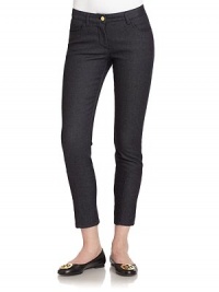 THE LOOKNarrow waistband with belt loops Front zipper with button closureFront slash pocketsSeam detailsTapered cropped silhouetteZippers on ankleBack dartsTHE FITRise, about 8Inseam, about 27THE MATERIAL98% cotton/2% polyurethaneCARE & ORIGINMachine washMade in ItalyModel shown is 5'10 (177cm) wearing US size 4. THE LOOKNarrow waistband with belt loops Front zipper with button closureFront slash pocketsSeam detailsTapered cropped silhouetteZippers on ankleBack dartsTHE FITRise, about 8Inseam, about 27THE MATERIAL98% cotton/2% polyurethaneCARE & ORIGINMachine washMade in ItalyModel shown is 5'10 (177cm) wearing US size 4.