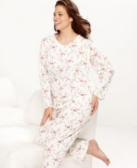 Sleep tight in pretty prints. Charter Club's plus size pajamas feature a darling floral print with decorative trim at the neckline. Sleep tight in pretty prints. Charter Club's plus size pajamas feature a darling floral print with decorative trim at the neckline.