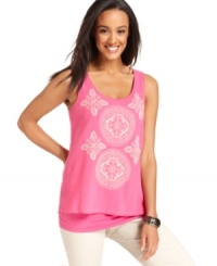 Get a layered look in one easy top, from Charter Club. The gauze top layer features Eastern-inspired embroidery while the bottom layer offers a longer length for coverage! Get a layered look in one easy top, from Charter Club. The gauze top layer features Eastern-inspired embroidery while the bottom layer offers a longer length for coverage!