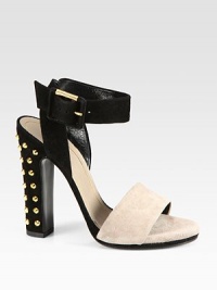 Suede design with a buckle strap and studded heel. Suede heel with metal studs, 4½ (115mm)Self-covered platform, ½ (15mm)Compares to a 4 heel, (100mm)Suede upperLeather lining and solePadded insoleMade in ItalyOUR FIT MODEL RECOMMENDS ordering one half size up as this style runs small. Suede design with a buckle strap and studded heel. Suede heel with metal studs, 4½ (115mm)Self-covered platform, ½ (15mm)Compares to a 4 heel, (100mm)Suede upperLeather lining and solePadded insoleMade in ItalyOUR FIT MODEL RECOMMENDS ordering one half size up as this style runs small.
