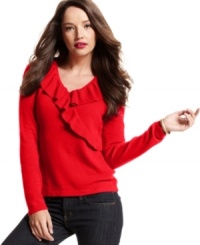 This so-soft petite cashmere sweater from Charter Club is bound to be your favorite all season long! A flattering surplice neckline is adorned with ruffles for feminine flair. This so-soft petite cashmere sweater from Charter Club is bound to be your favorite all season long! A flattering surplice neckline is adorned with ruffles for feminine flair.