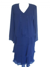 PATRA Women's Chiffon Bead Tier Mock Jacket Dress-DARK BLUE-10 PATRA Women's Chiffon Bead Tier Mock Jacket Dress-DARK BLUE-10