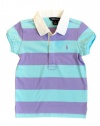 Ralph Lauren Toddler Girls Short Sleeved Striped Rugby, Hammond Blue, 3/3T